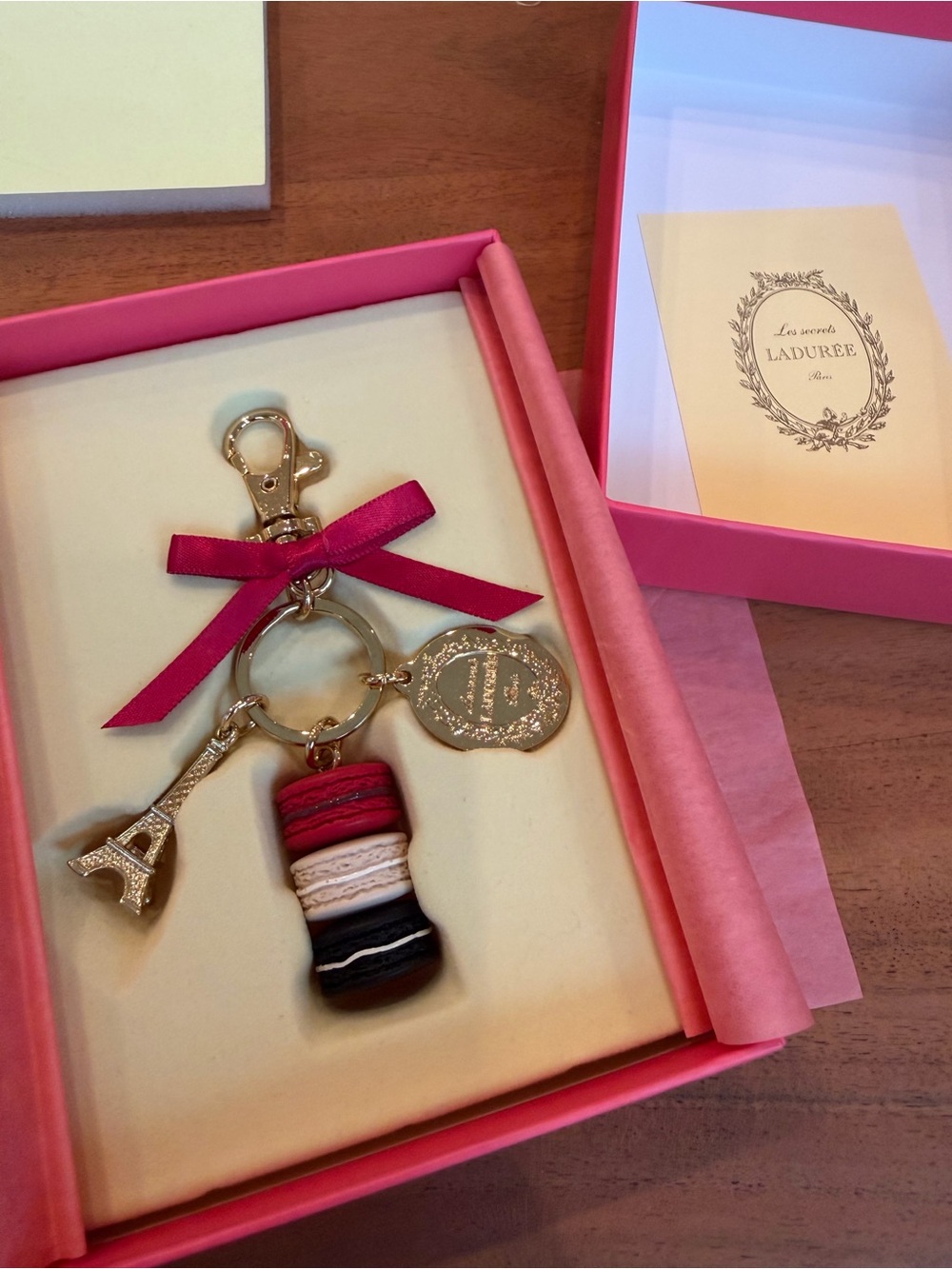 NIB Authentic Laduree Paris Keychain Ring Macaron Bag Charm